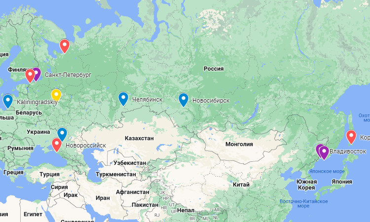 중국에서 러시아 주요 항구로 체육관 장비 배달